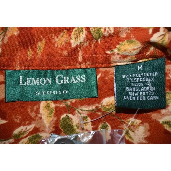 NWT Lemon Grass Ladies M Burnt Orange Lightweight Jacket Button Up Leaf Pattern - Picture 9 of 10